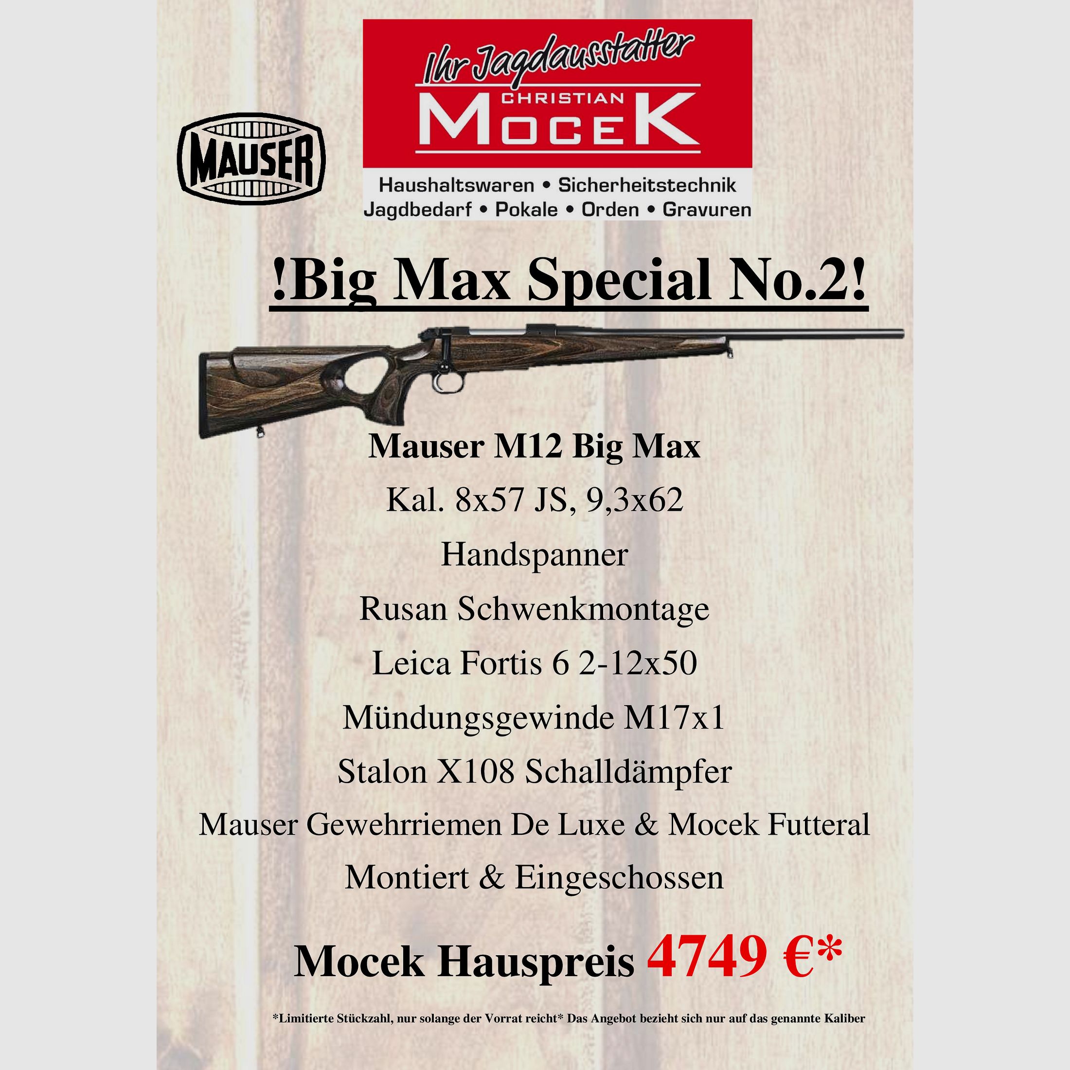 Mauser M12 Big Max, mit Leica Fortis 6 2-12x50 i, ohne Schiene