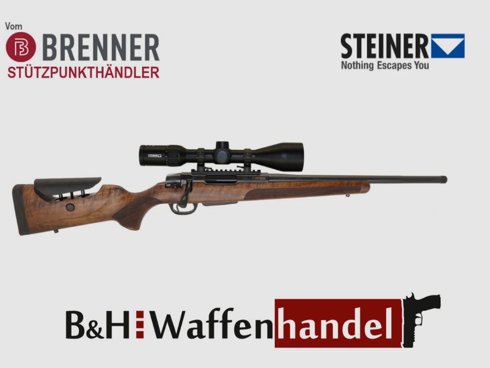 Brenner Komplettpaket: BR20 L.E. (Nussbaum, verstellbarer Schaftrücken / Limited Edition) mit Steiner Ranger 3-12x56