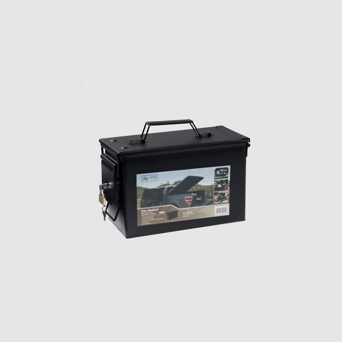 <NATO / US ammunition box size 2 (Cal.50), metal, lockable, lock with 2 keys, black, without print, new