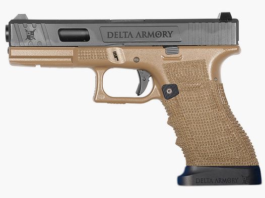 P02 GBB Airsoft Pistole mit Grip Stippling in Tan | Delta Armory