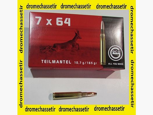 1 boite de 20 cartouches Geco, teilmantel (demi-blindée), 165 grains, calibre 7×64