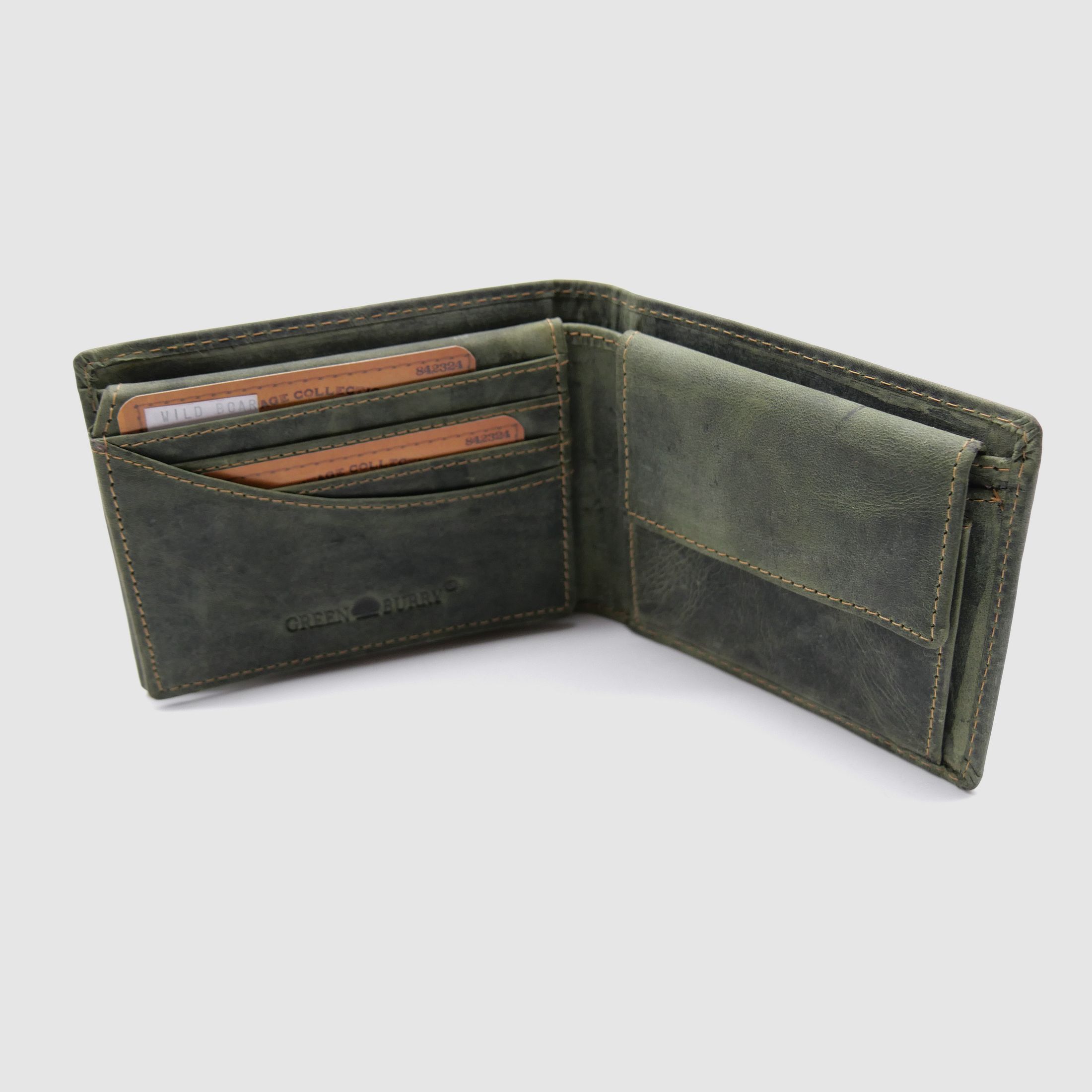 Greenburry Leder Geldbörse olive Vintage Animal Collection Keiler stag 1705-wildboar-30