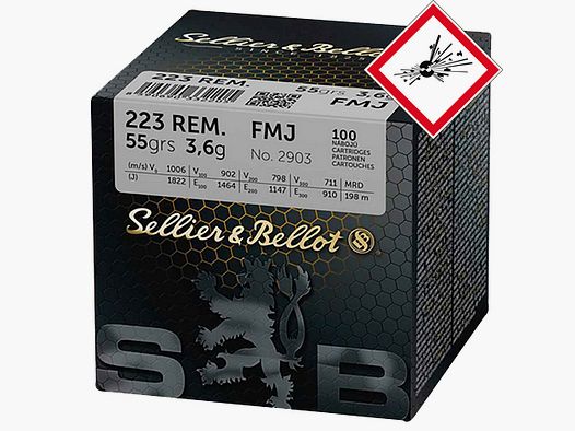 Sellier & Bellot Cartuccia per fucile .223 Rem. FMJ BT 55grs