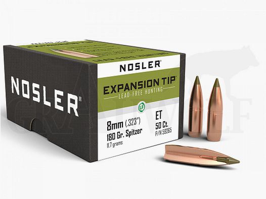.323 / 8 mm 180 gr / 11.7 g Nosler E-Tip lead-free bullets 50 pieces