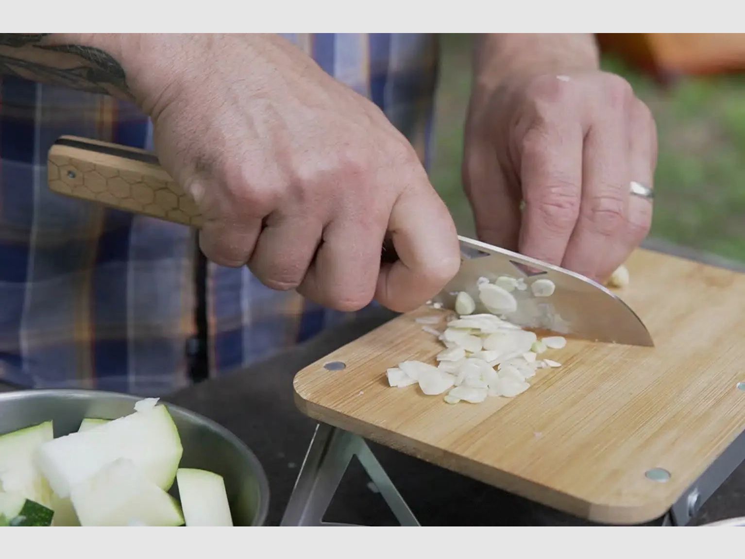 nCamp Premium Santoku Knife for Food Preparation (9cr18Mov Blade/Beech Handle) with Nylon