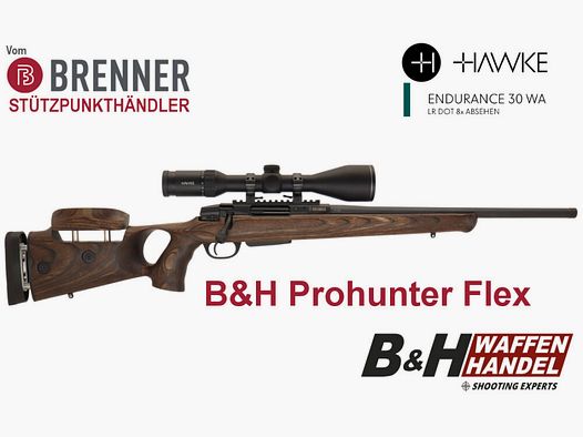 Brenner Komplettpaket: BR20 B&H Prohunter Flex Lochschaft mit Hawke Endurance 3-12x56 fertig montiert