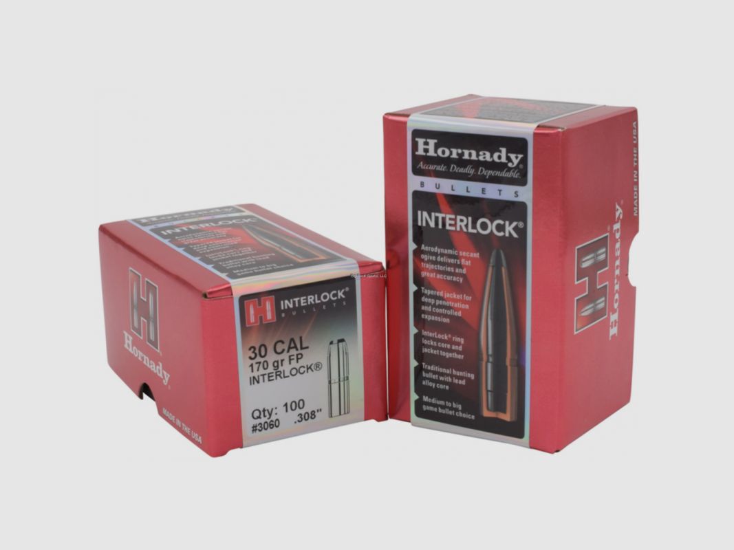 Hornady 3060 Interlock Büchsengeschosse 30 .308 170 gr FP 100 Stk.