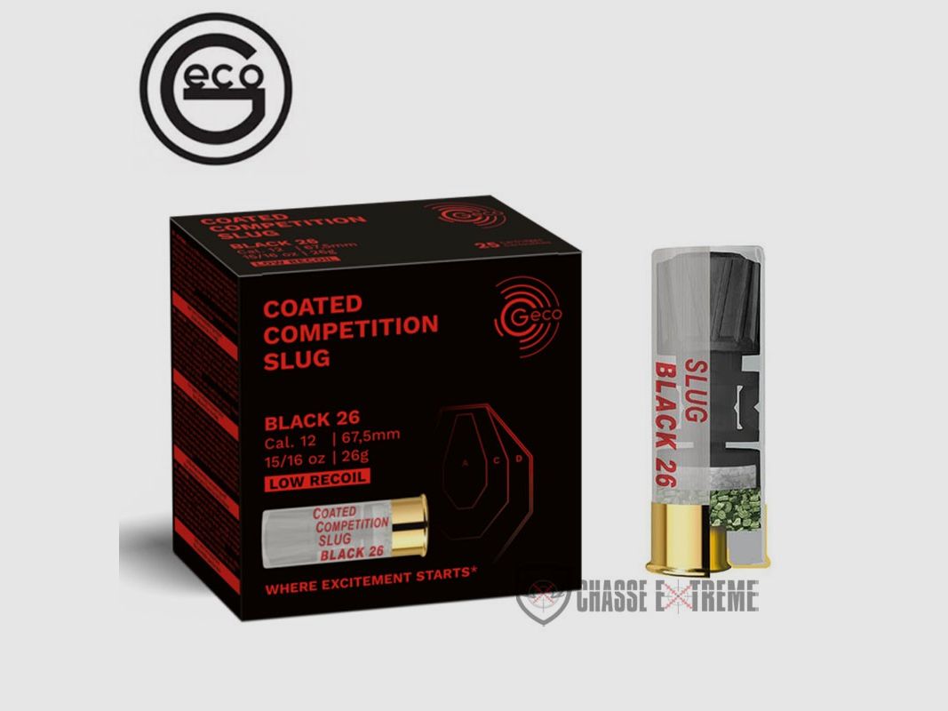 100 Patronen GECO Coated Competition Slug Schwarz 26 Kal. 12/65, Bild 1 von 2