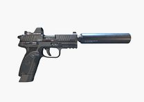 Pack complet Pistolet FN HERSTAL 502 Tactical Noir cal.22Lr + Point rouge + silencieux
