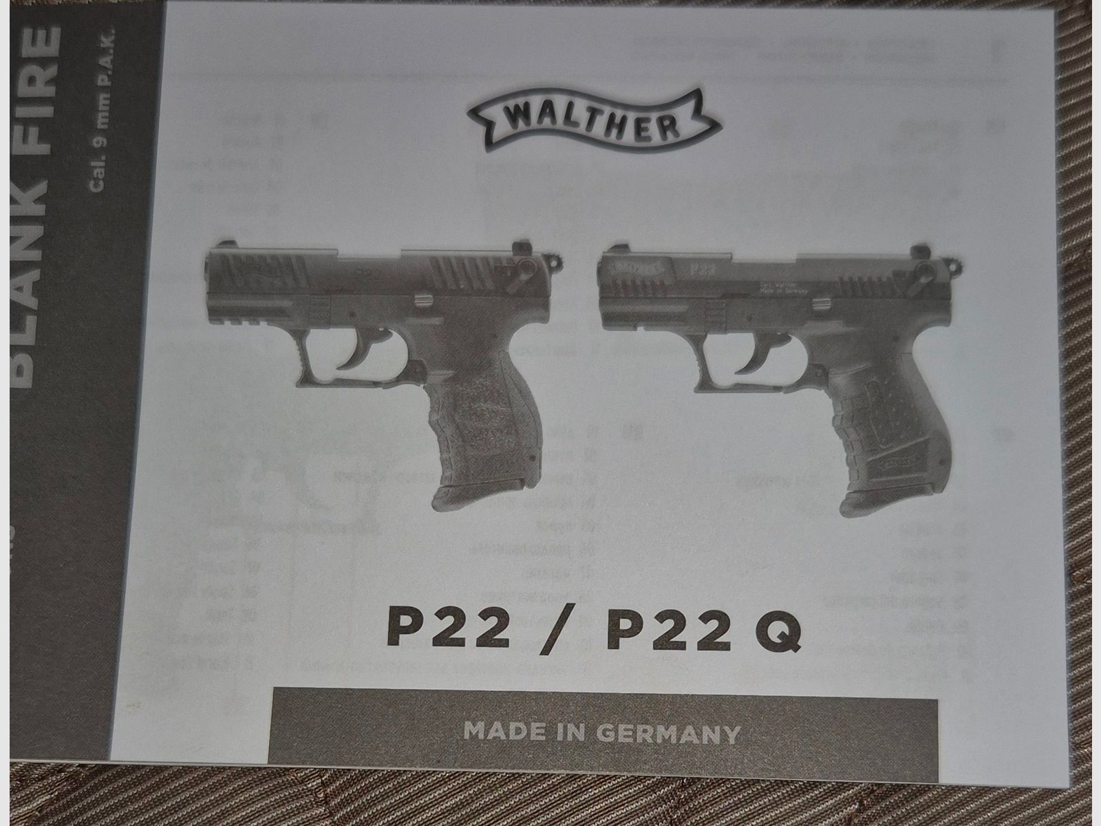 Blank firing gun Walther P22