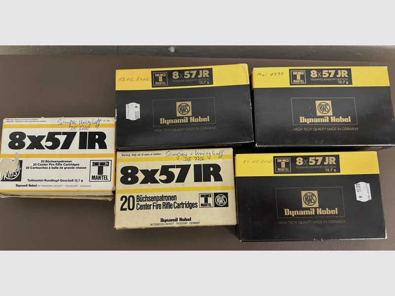 MUNITION 8X57 R RWS 86 PATRONEN TeilmantelRUNDKOPF Geschoss 12,7 Gramm