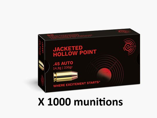 CARTOUCHES GECO 45 ACP Jacketed Hollow Point 14,9g/230gr /1000