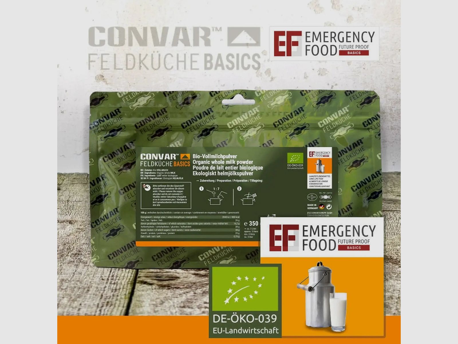 EF Emergencia Comida Cocina de Campo Básicos Leche en Polvo Entera Bio 350 g