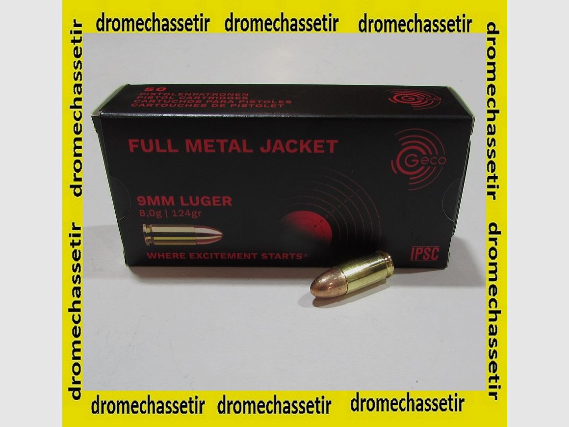 Box mit 50 Patronen GECO 9×19 Luger FMJ TOMBACK 124 Grains