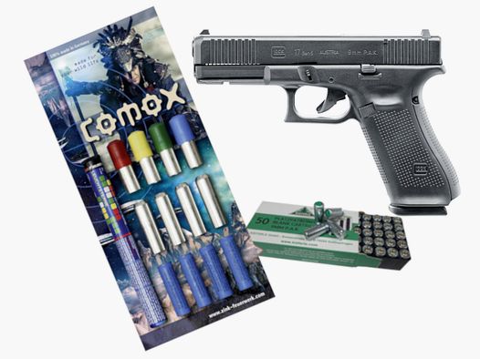 Glock 17 Gen. 5 Kal. 9 mm P.A.K. mit 50 Schuss und 22 tlg. Pyromunition im Set