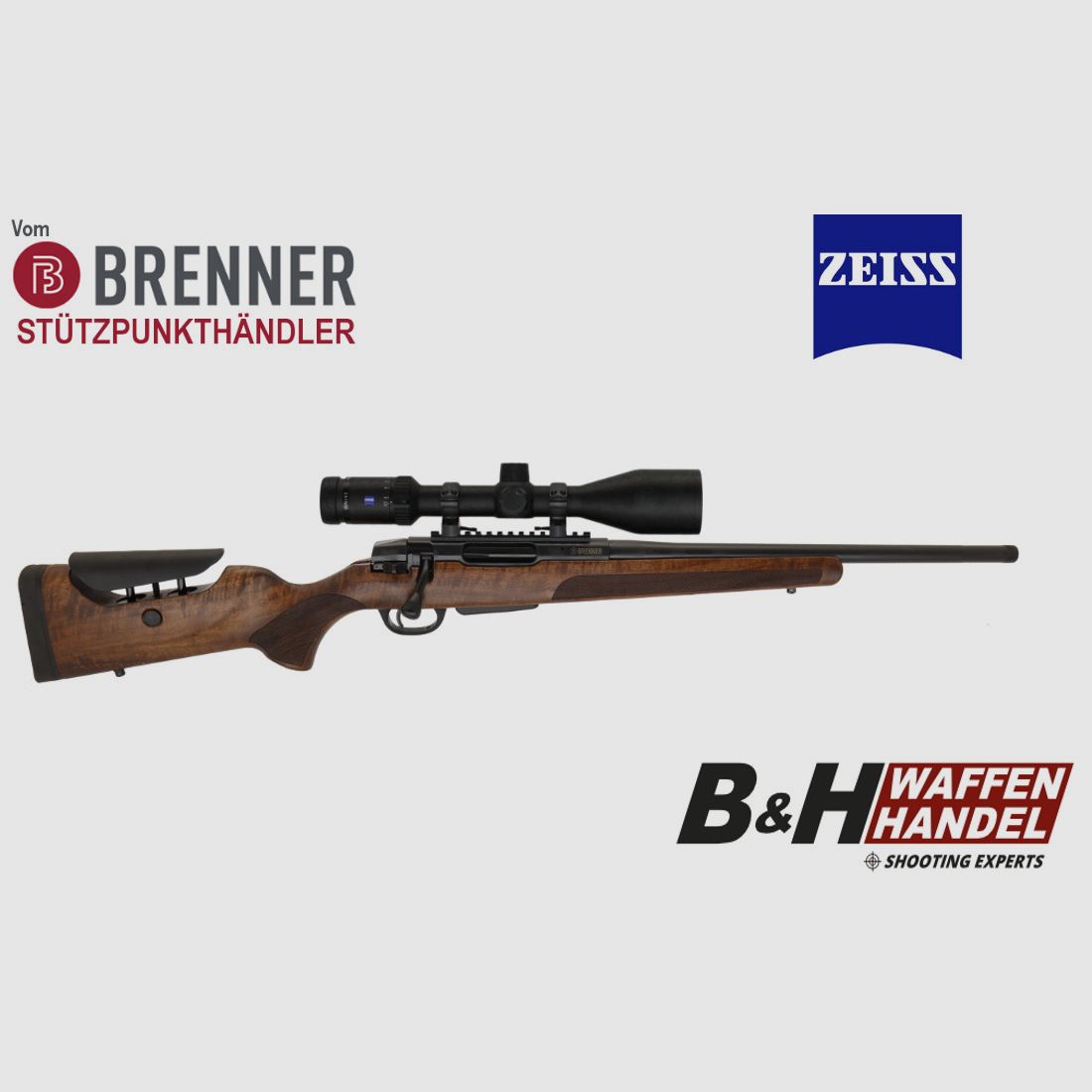 Brenner complete package: BR20 L.E. (walnut, adjustable comb) with Zeiss V6 2.5-15x56