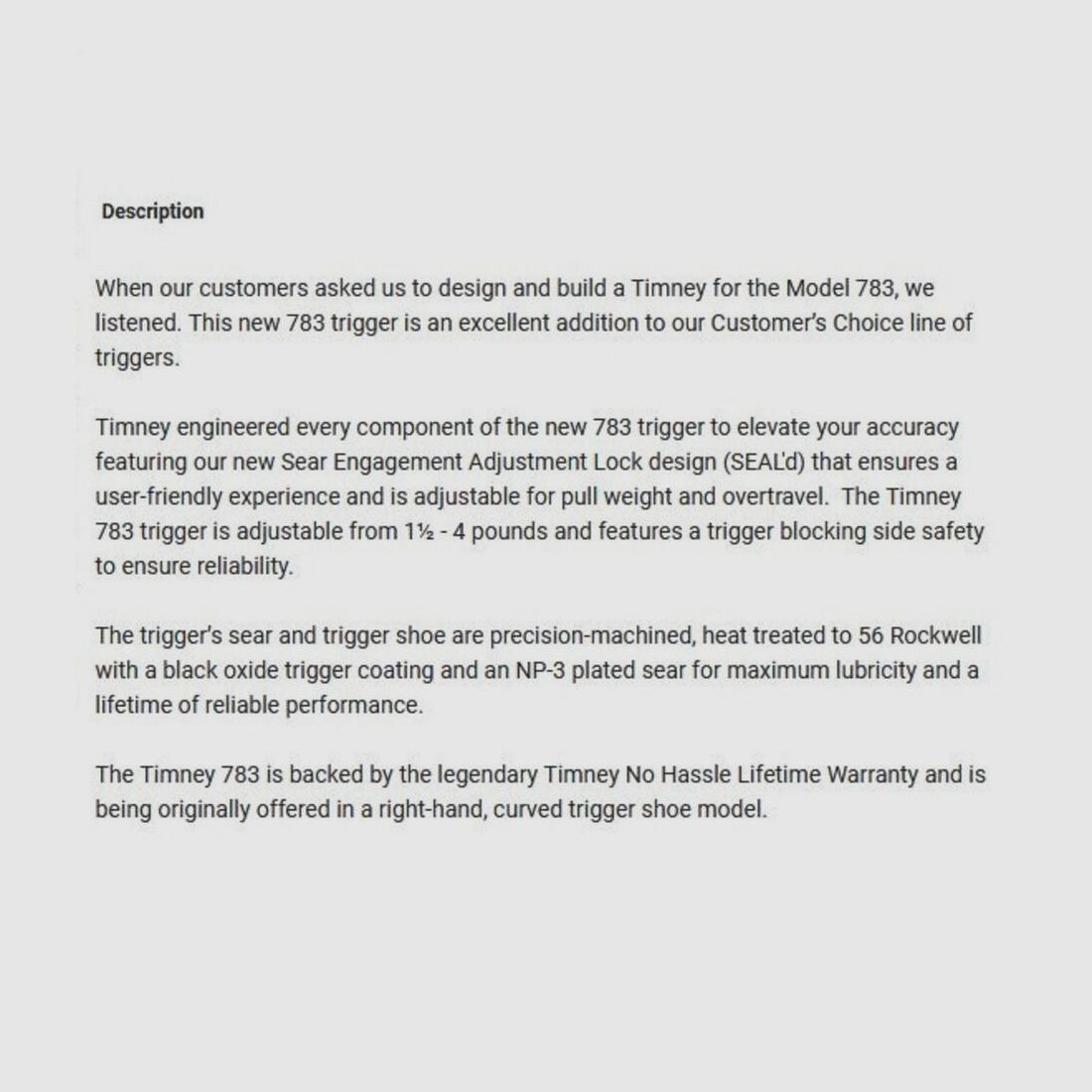 Timney Abzug m/Sicherung 3lbs Rem-783