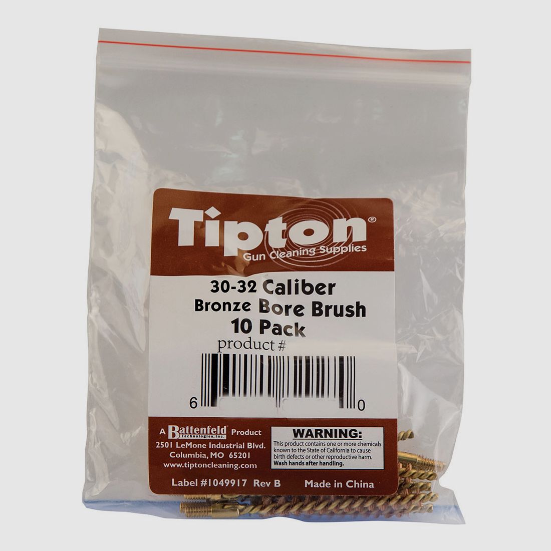 TIPTON Rifle Bronze Bore Brush 30 / 32 Caliber, Bag of 10