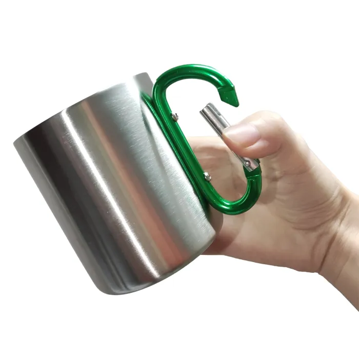 Bicchiere in acciaio inossidabile a doppia parete con manico a moschettone verde, immagine 2 di 6
