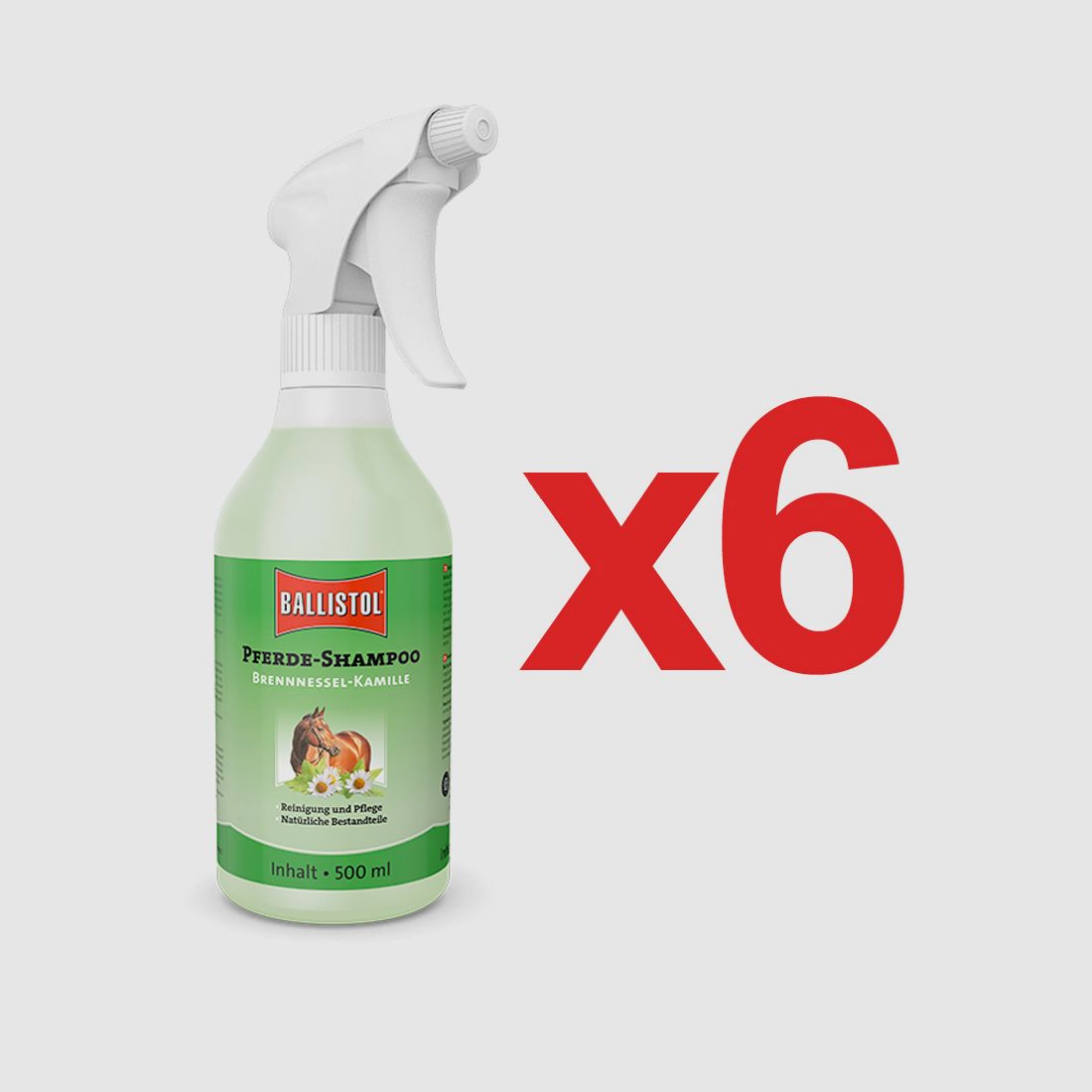 Shampoo für Pferde Kamille und Brennnesseln – 500 ml von Ballistol in einer Box mit 6 Stk.