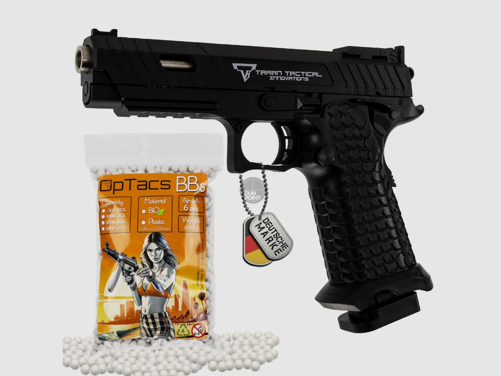 SET Softair Pistole Q7 Combat Master JW3 Federdruck 0,5 Joule + 500 OpTacs BB's