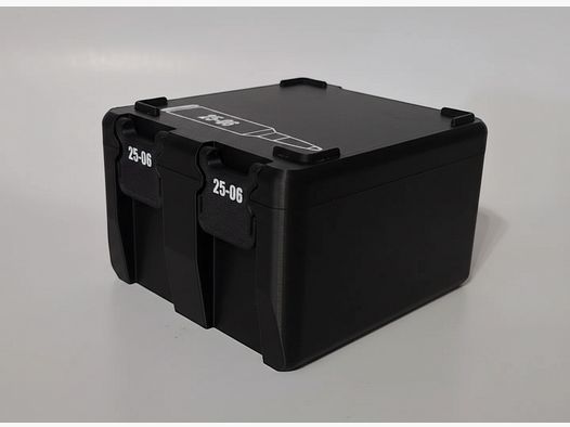 Filamelt ammunition box / 25-06 Remington / 'folding / locking lid' / cartridge box, ammo box
