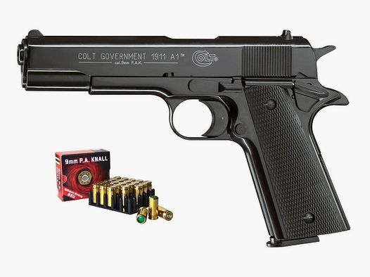 Schreckschuss Pistole Colt Government 1911 A1 schwarz Kaliber 9 mm P.A.K. (P18) + 25 Schuss