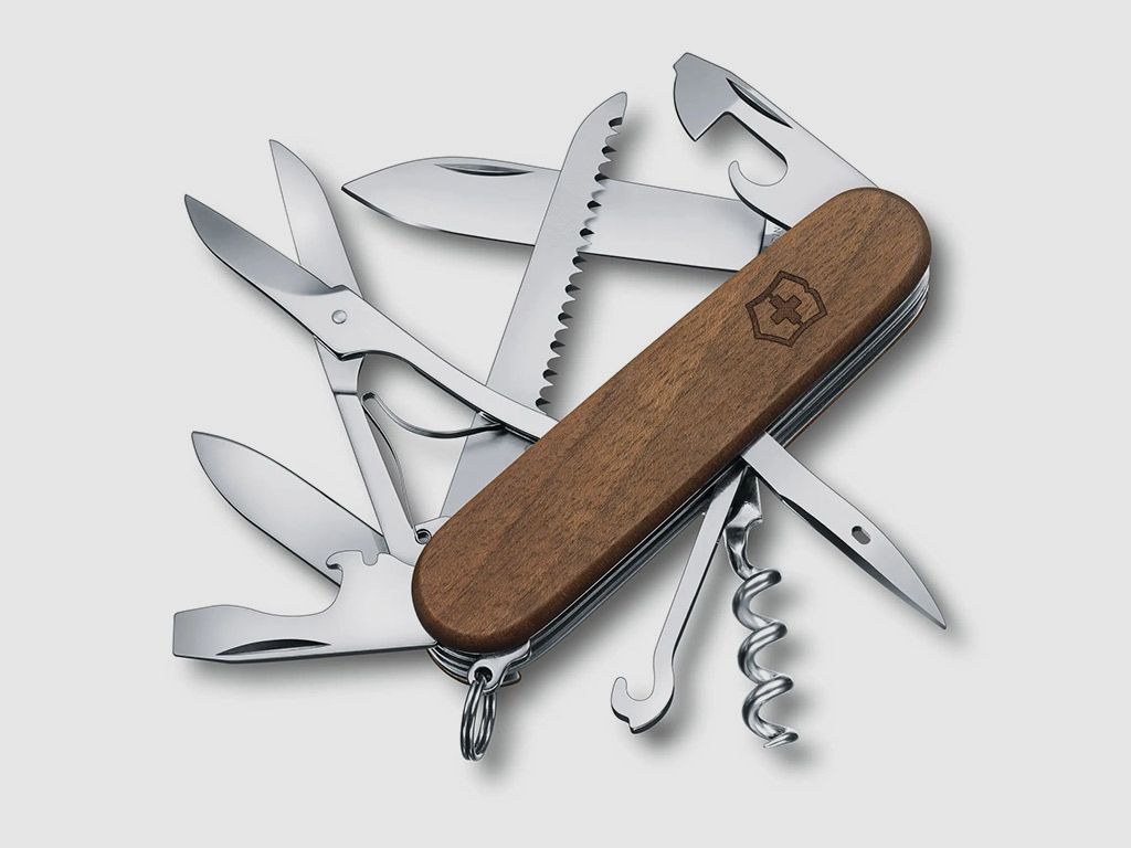 Multitools Victorinox Schweizer Taschemesser Huntsmann Wood  LĂ¤nge 9,1 cm Nussbaumholz 13 Funktionen (P18)
