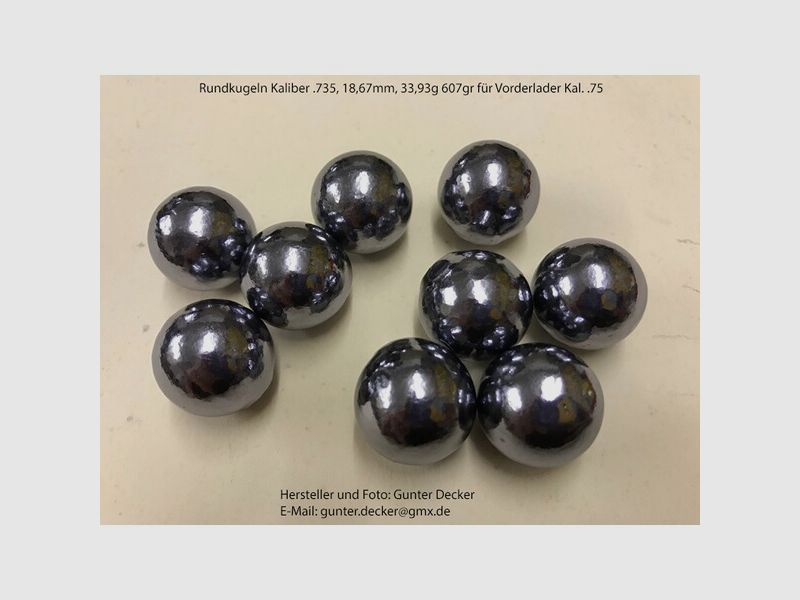 Rundkugeln Kal. .735 18,67mm, 607gr für Vorderlader Gewehre Kaliber .75