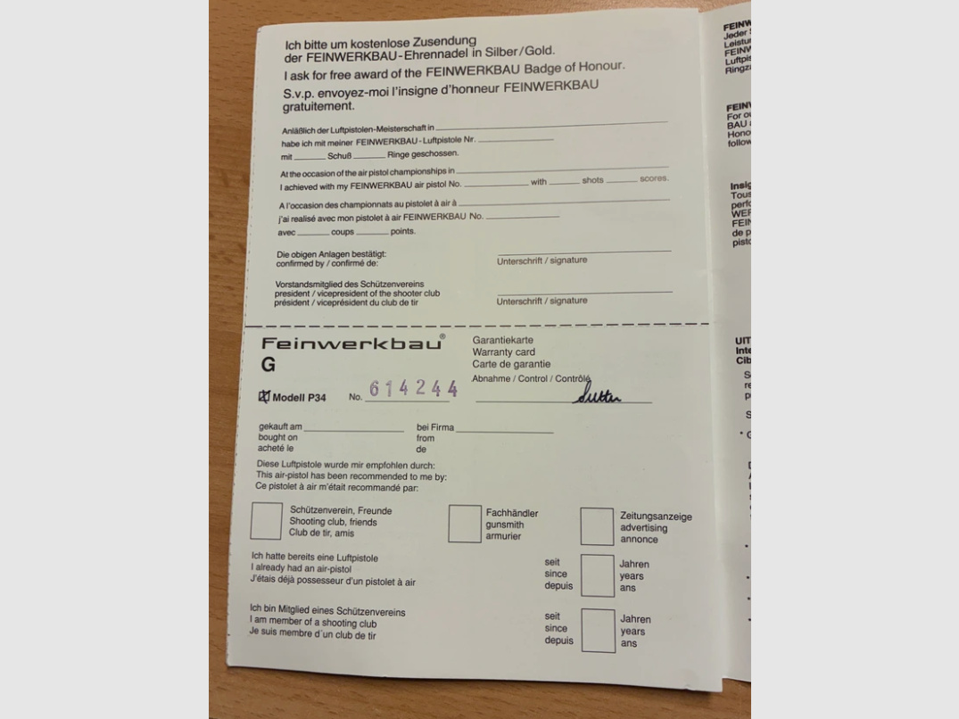 FEINWERKBAU Bedienungsanleitung Modell P34