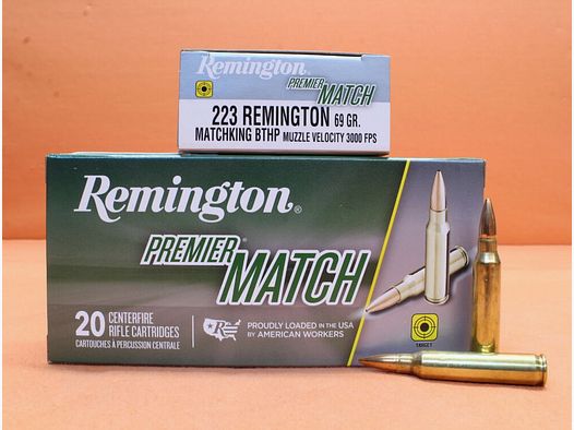 Remington cartridge .223Rem Remington 69grs BTHP (RM223R1) VE 20 cartridges (Premier Match) Matchking/ 4.47g hollow point boat tail match