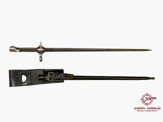 Stichbajonett Schweiz Mod. 1889/92 mit Lederscheide (Radfahrbajonett)