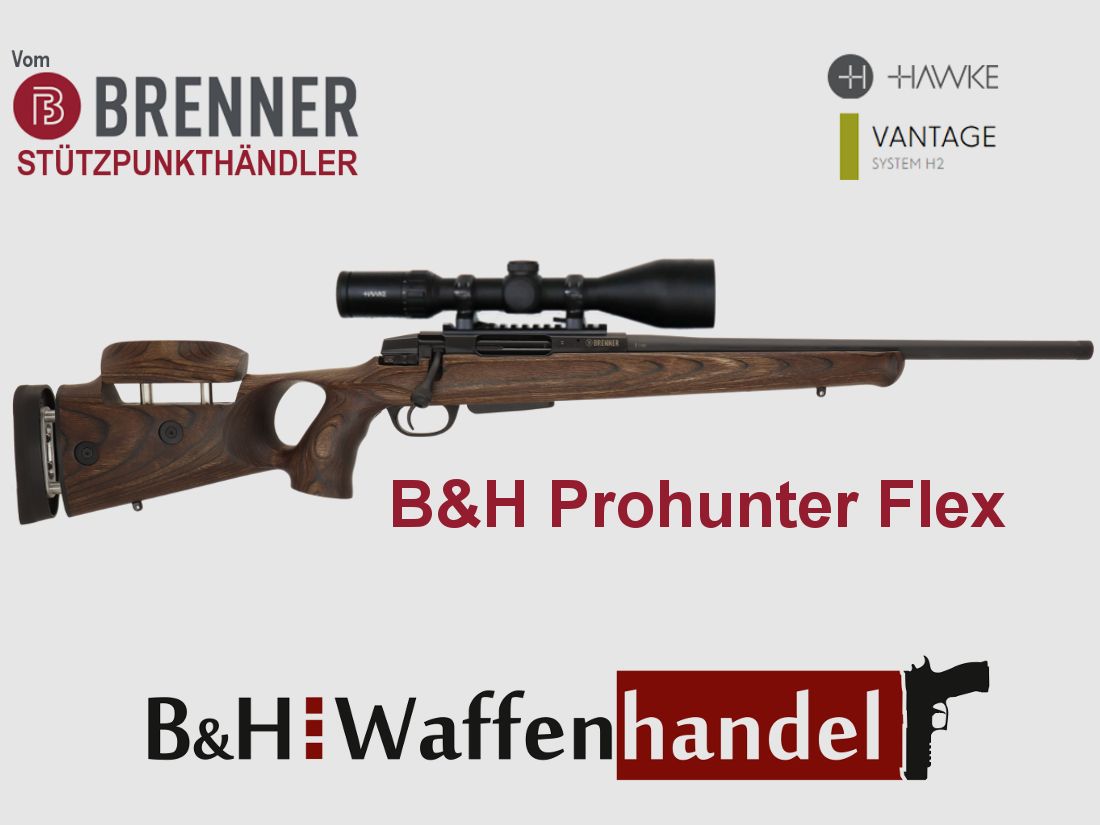 Pacchetto completo: bruciatore BR20 B&H Prohunter Flex con calcio a foro con doppia regolazione incluso Hawke 3-12x56 (Art.Nr.: BR20PHFP6) finanziamento possibile