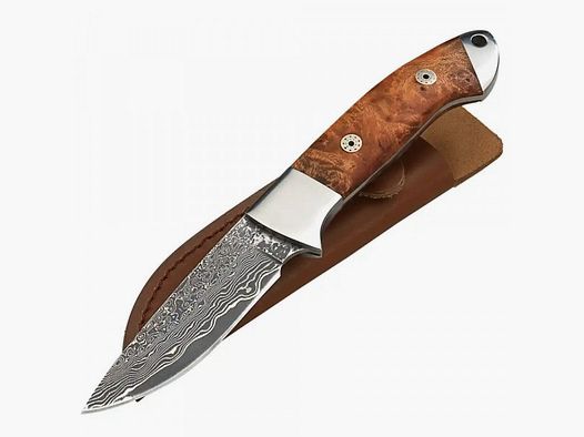 COLTELLO DAMASCO IN LEGNO DI RADICE CON FODERO