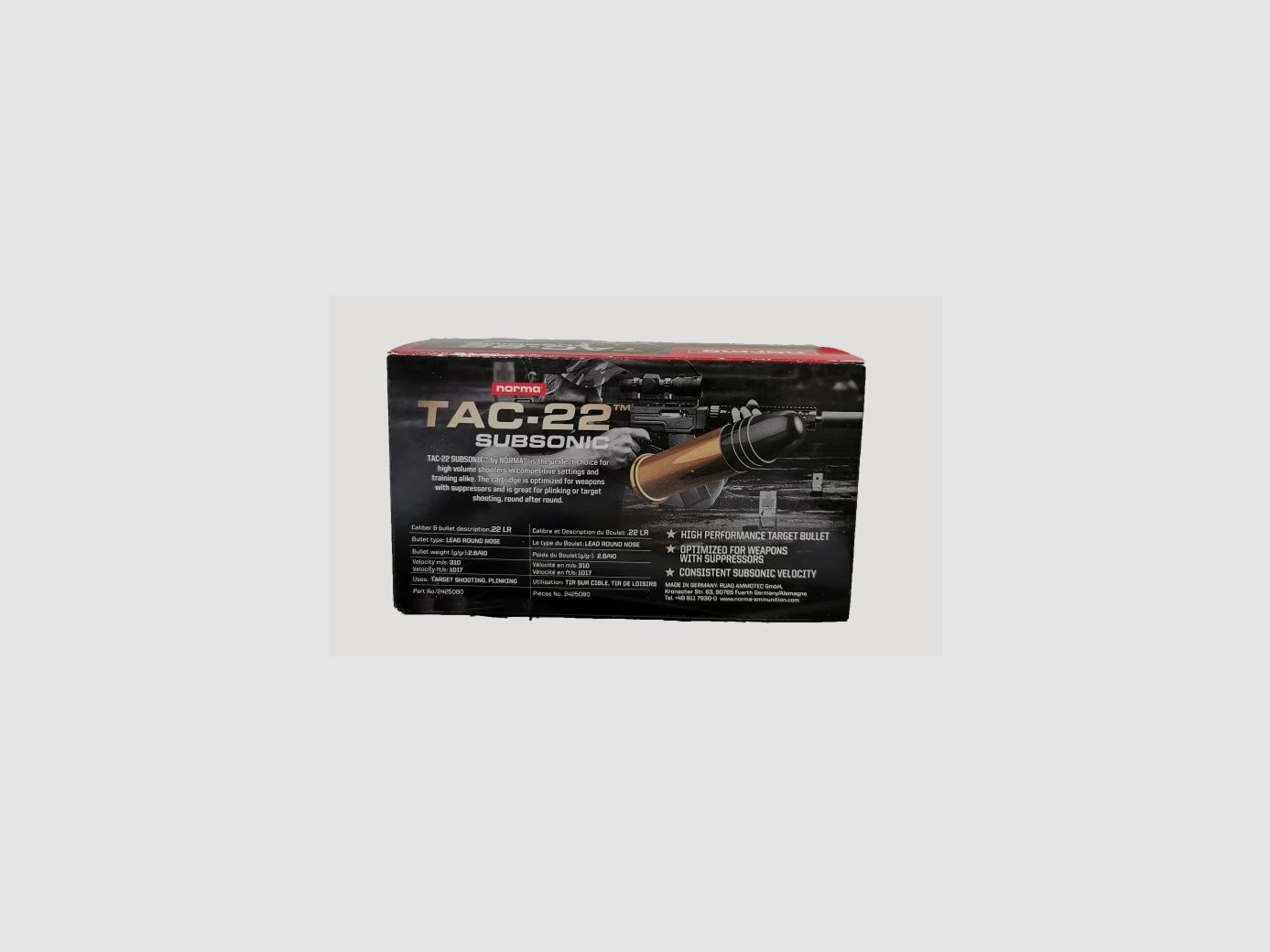 MUNITION NORMA 22LR TAC SUBSONIC 40GR BTE 50, Bild 2 von 3