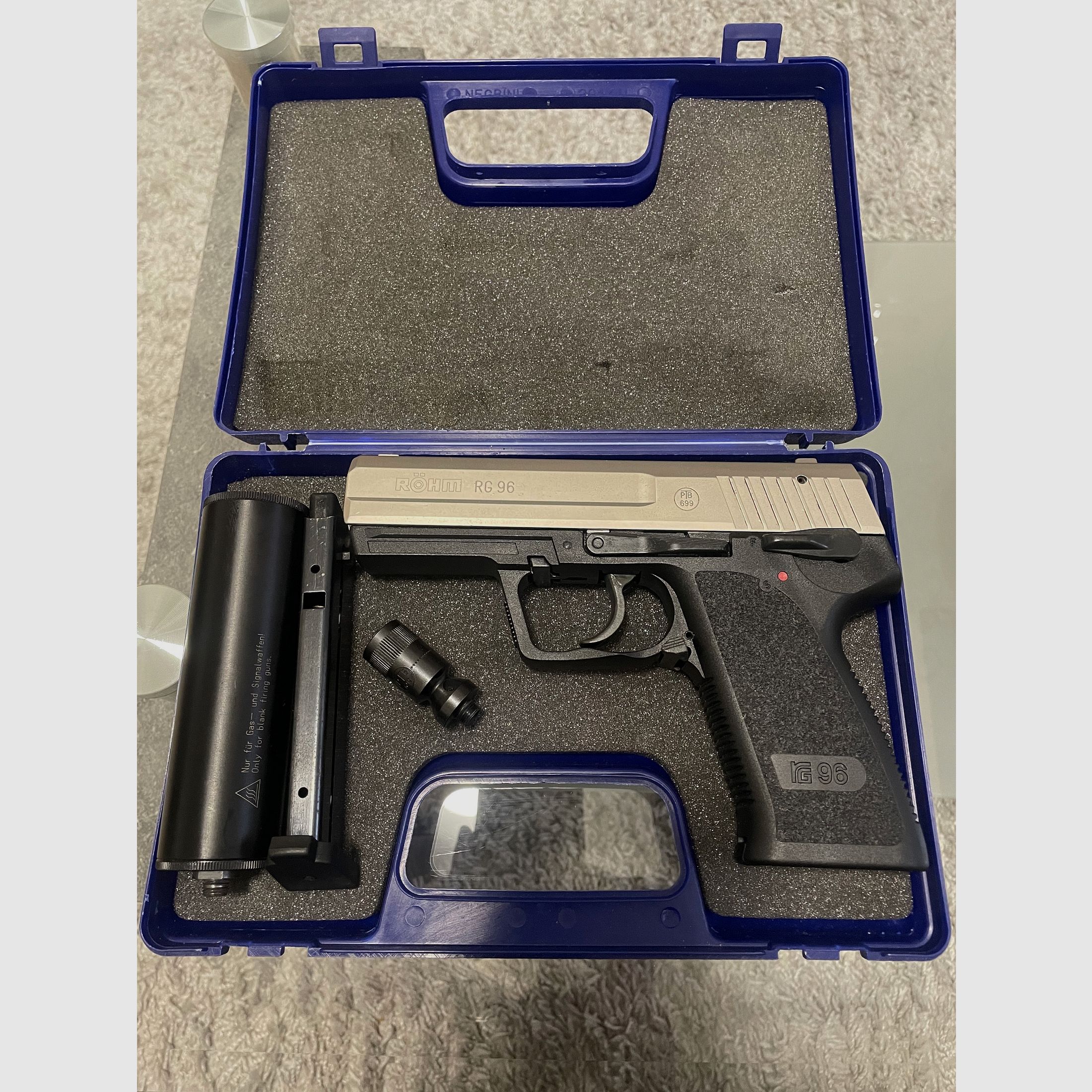 Röhm RG96 Nickel 2x Magazine+Schalldämpfer 