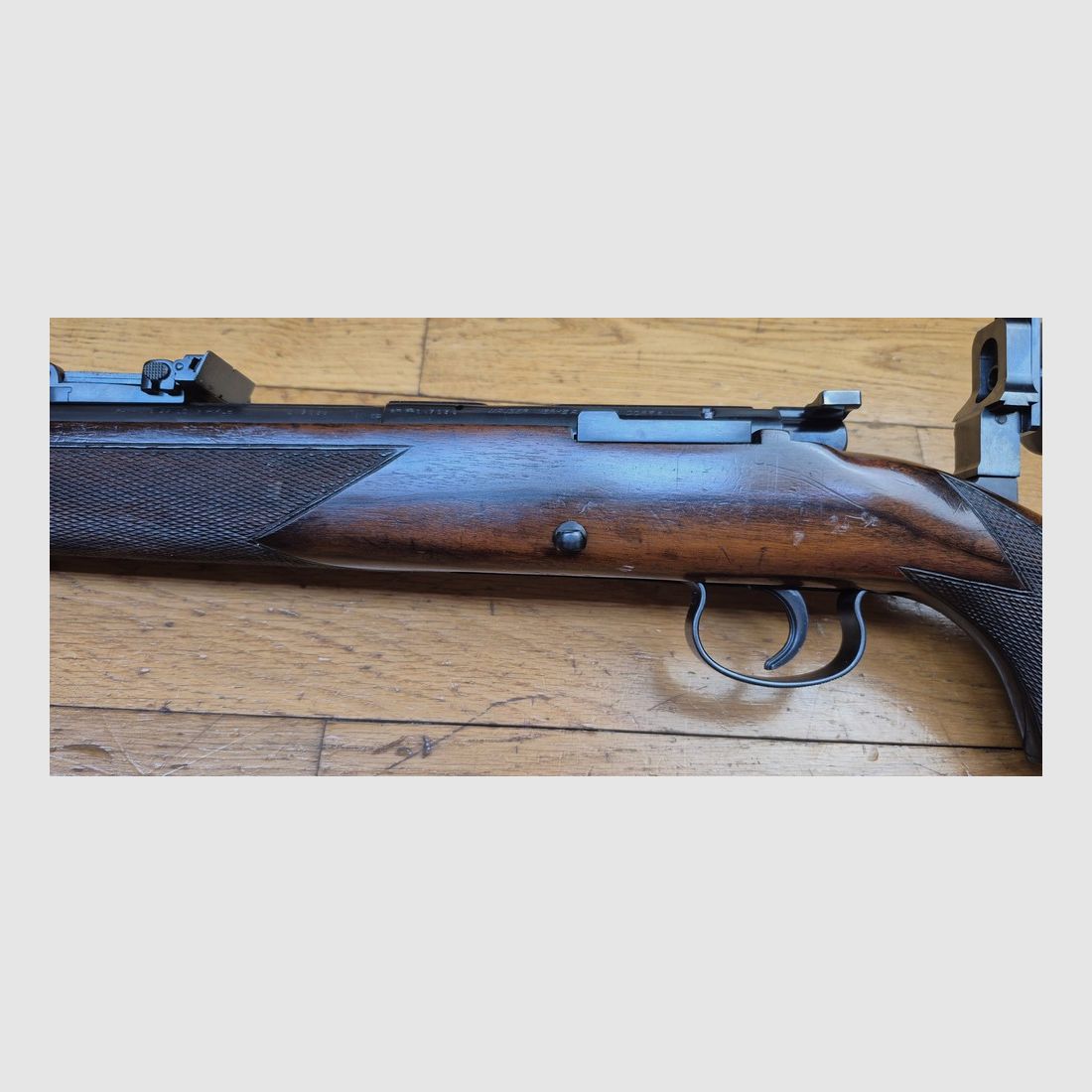 Sehr schöne Wettbewerbsbüchse Mauser ES350 B – III. Reich – Modell Meisterschaftsbüchse – 22LR – Herbstwaffe 1936 – Mono-Nummer – Premium Lauf – Original Mauser Diopter (abnehmbar) – Ausgezeichneter Zustand – TBE++, Bild 33 von 39