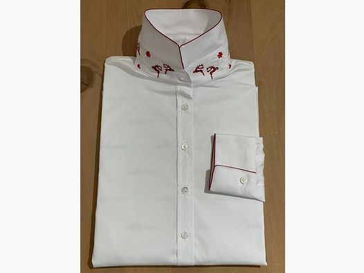 Wallmann Bluse Hirsch-Edelweiss in Weiss/Rot