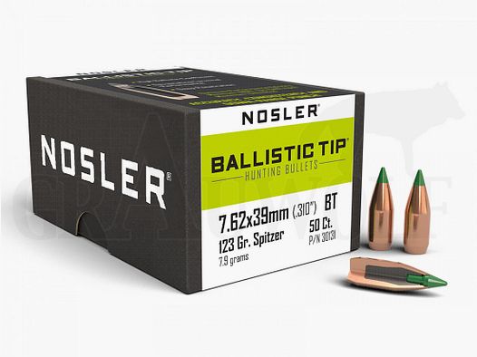 .310 / 7,87 mm (7,62x39) 123 gr / 8,0 g Nosler Ballistic Tip Balas de caza 50 piezas