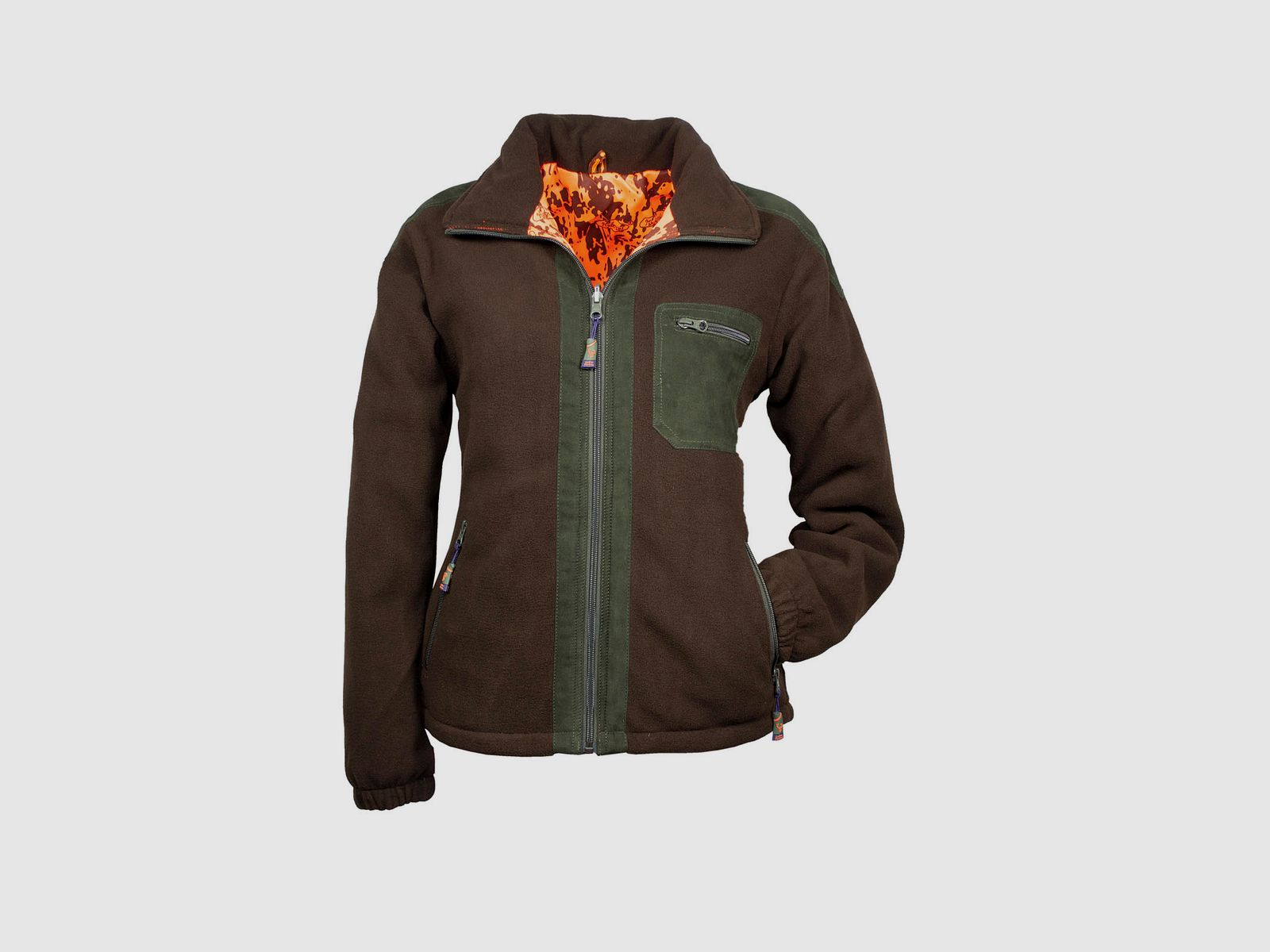 Damen Fleece-Wende-Jacke - orange/grün