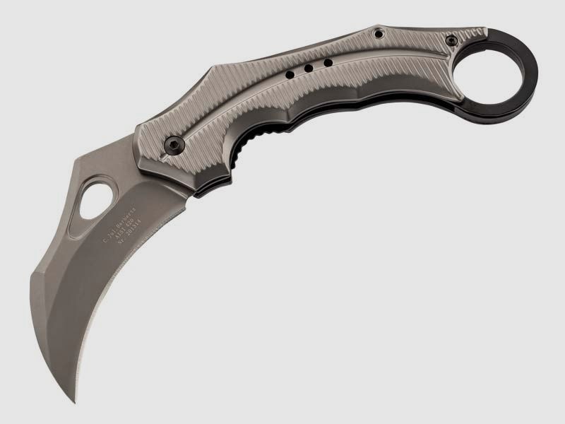 Herbertz-Karambit Messer, Stahl AISI 420 titanbeschichtet,, Liner Lock, titanbeschichtete Edelstahlschalen, Metallclip