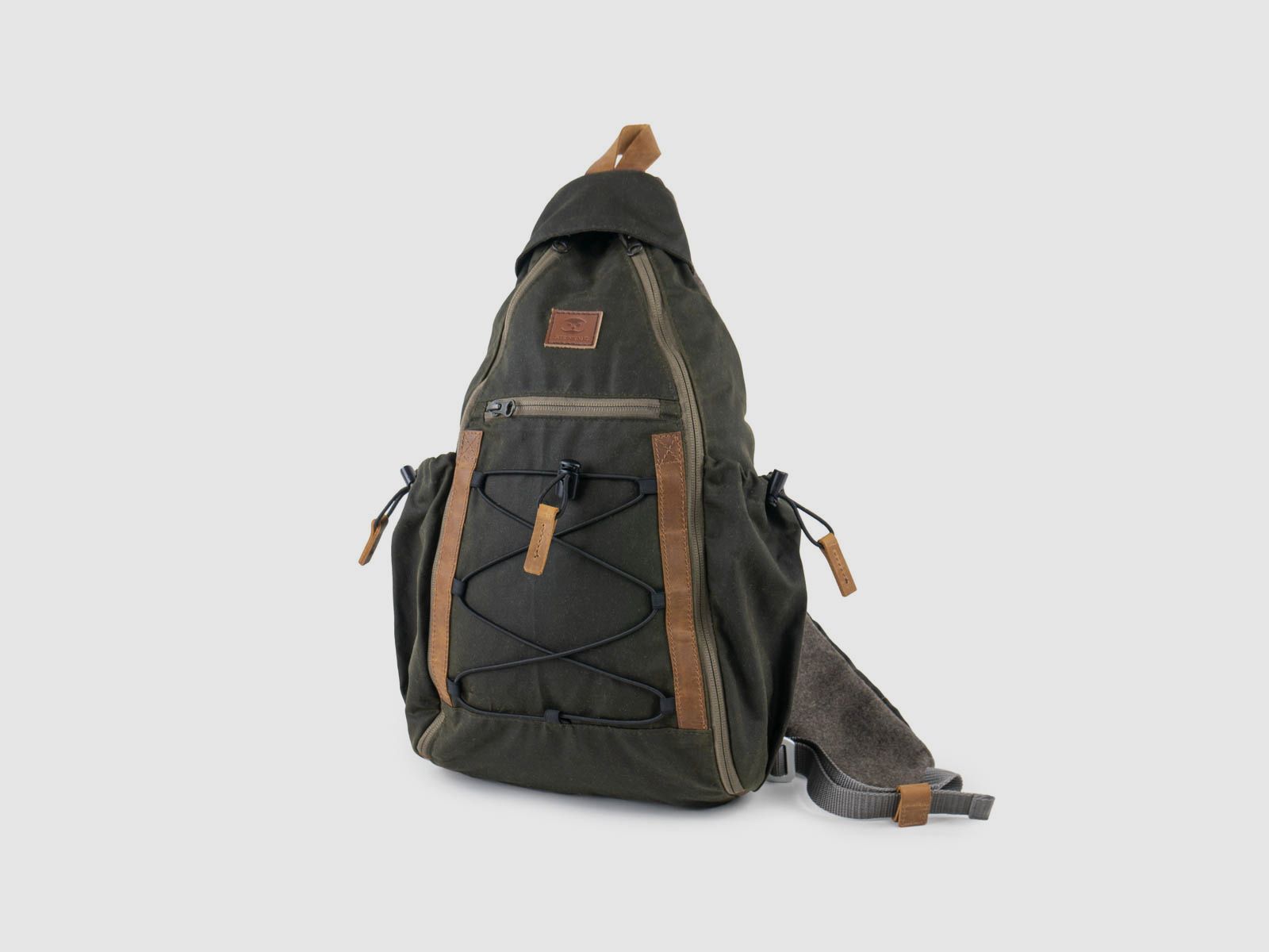 STEINKAUZ shoulder bag "Querkopf", waxed cotton, olive