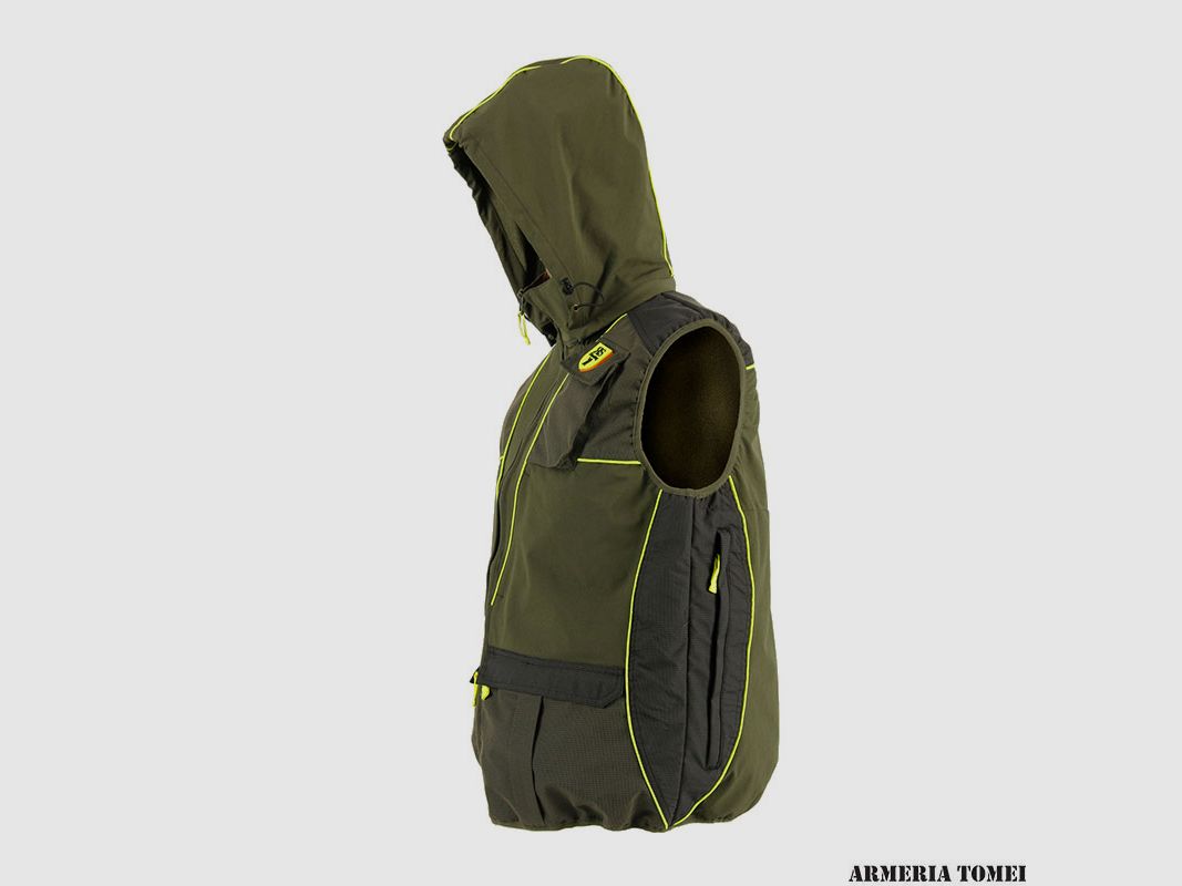 GILET – RS HUNTING – LV950 GRÜN MIT GELBEM FLUORESZIERENDEN EINSÄTZEN UND KAPUZE, Bild 2 von 3