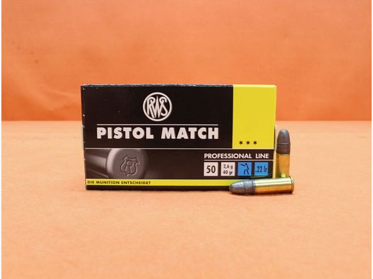 RWS Patrone .22lr RWS 40grs LRN (2132443) VE 50 Patronen "Pistol Match"/ 2,6g Blei-Rundkopf