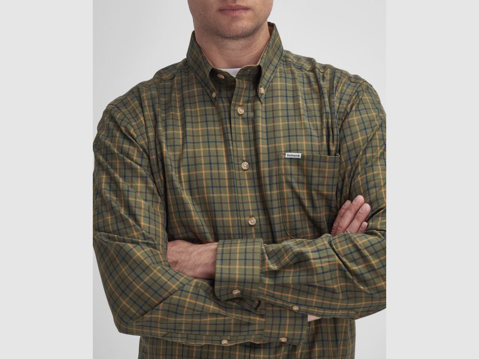 Camisa BARBOUR Tattersall Verde Oliva Medio Ajuste Cómodo