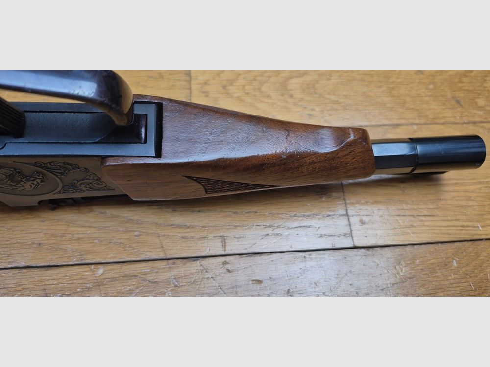 Redoutable Pistole Thompson Center – Modell Contender – Lauf 8 Zoll! – Selten im Kaliber 44 Magnum und 44 Special – Waffe von Rochester aus Ende 1972 – Gute Hölzer – Unverzichtbarer Pachmayr-Griff – Wunderschöner Lauf mit Mündungsbremse – Exzellente Mechanik und Abzug – Schöne Trainings- und Präzisionswaffe – TBE/TBE+, Bild 15 von 29