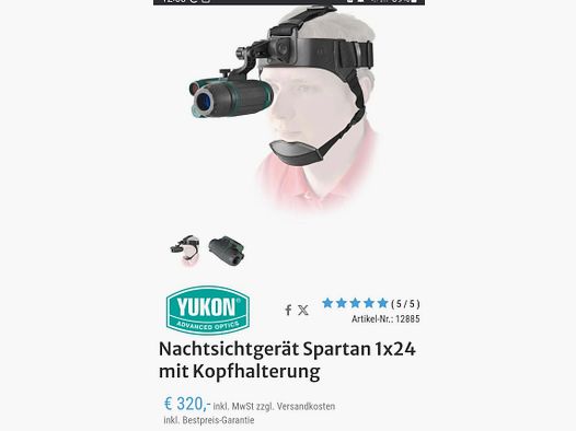 Yukon Nachtsicht mit Kopfhaltung Jagd Vorsatzgerät