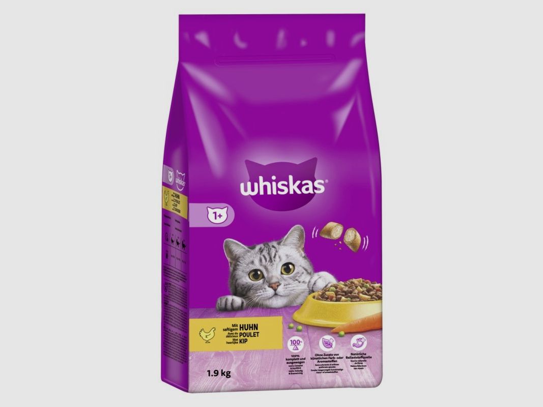 Whiskas Katzen Trockenfutter Adult 1+ Huhn 6 x 1,9 kg