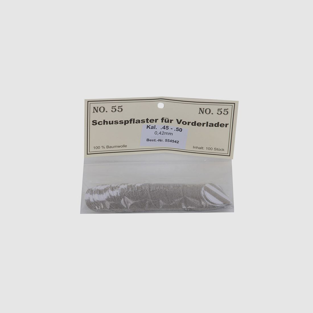 Match Schusspflaster fĂĽr Vorderlader No. 55 0,42 mm Kaliber .45 - .50