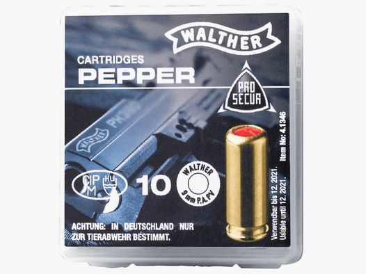 Walther 4.1346 munitions de poivre 9mm P.A. PV pour armes à blanc Pyro